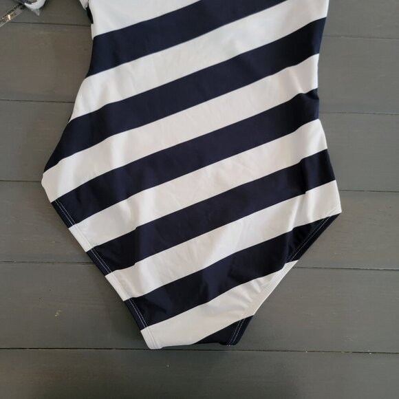 NWT Michael Kors Women's Navy Striped One Shoulder One-Piece Swimsuit Size 8 - Picture 6 of 9